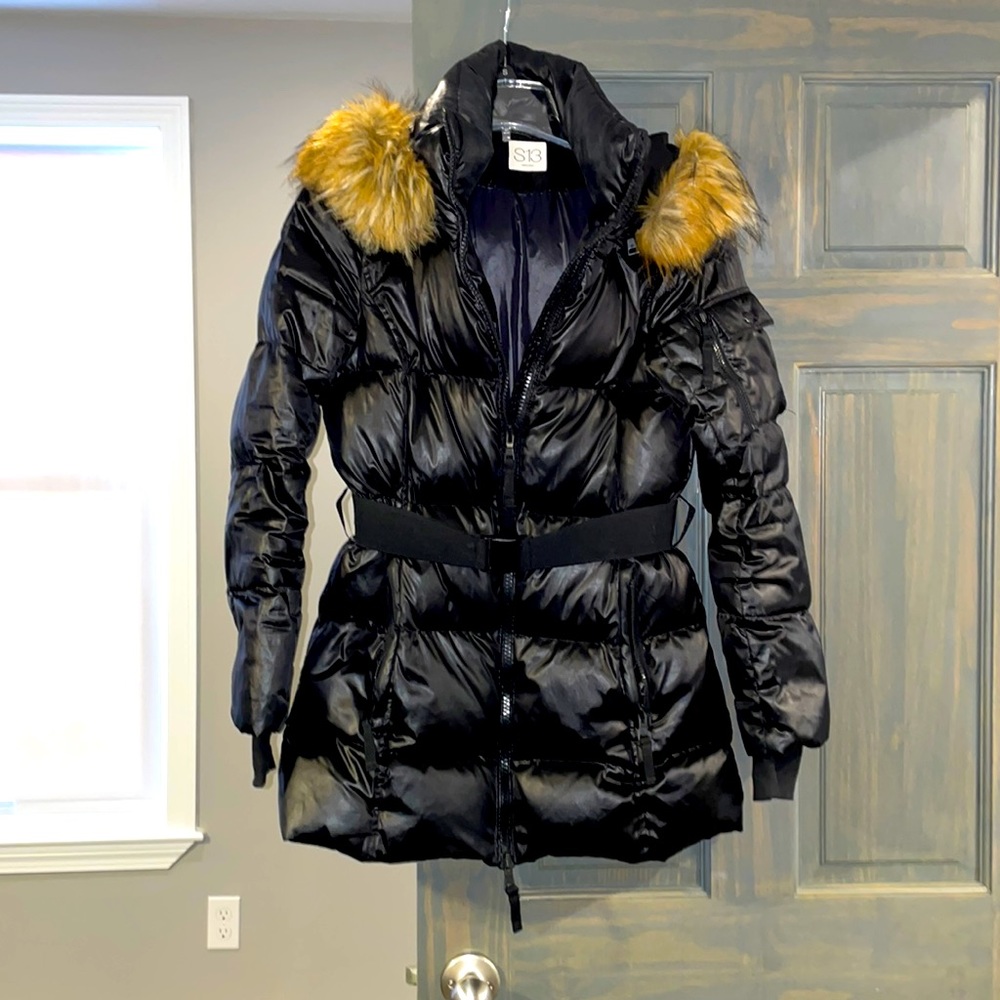 S13 Nyc belted long shiny jacket.